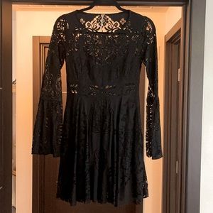 Free People Black Lace Bell Sleeve Mini Dress